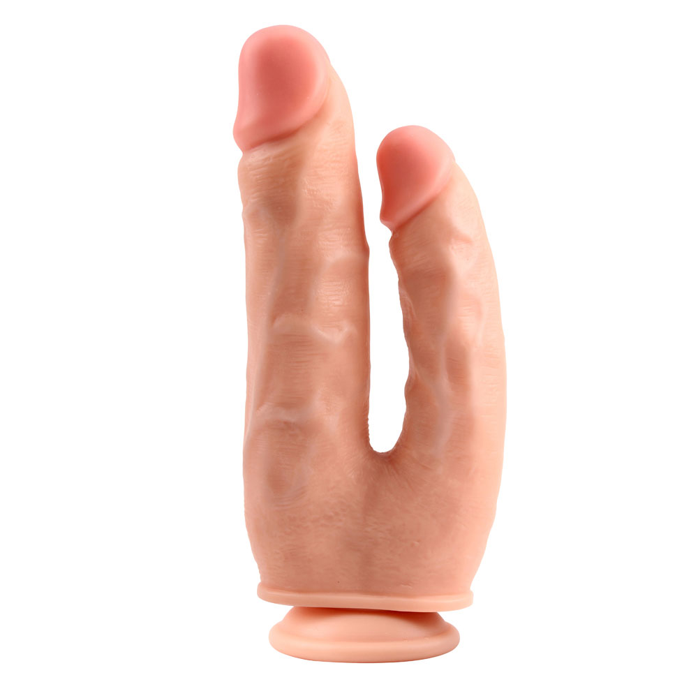 PVC Material Flesh Realistic Double Penetration Dong With Suction Cup